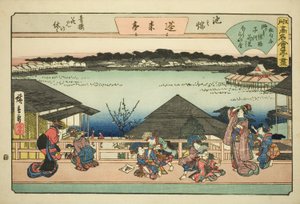 Courtesans Viewing Cherry Blossoms at Horaitei Restaurant in Ikenohata (Ikenohata seiro hanami no yasumi, Horaitei), from the series "Famous Restaurants of Edo (Edo komei kaitei zukushi)"