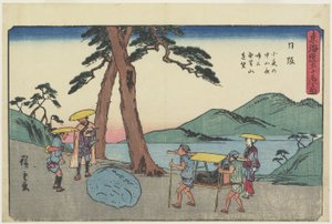 ニッサカ、Sayo Monatain-Pass、1841-1842で無限の山と夜のしだれ石の遠景