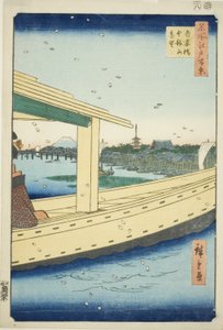 Distant View of Azuma Bridge and Kinryuzan Temple (Azumabashi Kinryuzan enbo), from the series "One Hundred Famous Views of Edo (Meisho Edo hyakkei)" 作： Utagawa Hiroshige