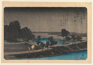 安曇の森の夕雨c.1838（木版印刷） 作： Utagawa Hiroshige