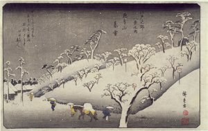 江戸の八景飛鳥山の夕雪c.1838（版画カラープリント） 作： Utagawa Hiroshige