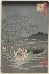 名所江戸百景』より「大晦日の狐火 王子更衣榎 大晦日の狐火 作： Utagawa Hiroshige