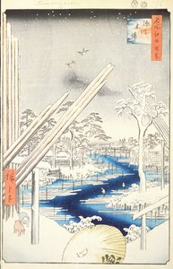 1856年江戸百景より深川製材所106番（版木カラープリント）
