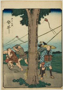 Fukuroi, from the series "Fifty-three Stations [of the Tokaido] (Gojusan tsugi)," also known as the Figure Tokaido (Jinbutsu Tokaido)   1294421   ja       japanese Successfully Translated  Original: Gevoel De vijf zintuigen (series title) Translat: Gevoel  作： Utagawa Hiroshige