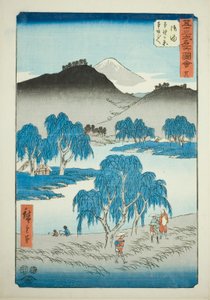 Goyu: Motono Plain and Motosaka Pass (Goyu, Motonogahara Motozaka goe), no. 36 from the series "Famous Sights of the Fifty-three Stations (Gojusan tsugi meisho zue)," also known as the Vertical Tokaido 作： Utagawa Hiroshige