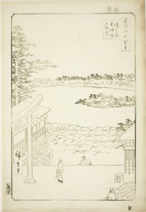 引っｌとｐ ヴィエｗ ｆろｍ 湯島 天神 Ｓｈリネ （湯島 天神 坂上 テンボ）、 ｆろｍ テェ セリエｓ ”尾根 分ｄレｄ ファもうｓ ヴィエｗｓ おｆ 江戸 （名所 江戸 百景）” 作： Utagawa Hiroshige
