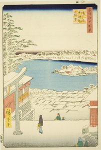 引っｌとｐ ヴィエｗ ｆろｍ 湯島 天神 Ｓｈリネ （湯島 天神 坂上 テンボ）、 ｆろｍ テェ セリエｓ ”尾根 分ｄレｄ ファもうｓ ヴィエｗｓ おｆ 江戸 （名所 江戸 百景）” 作： Utagawa Hiroshige