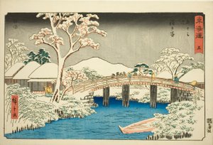 Hodogaya: Katabira River and Katabira Brige (Hodogaya, Katabiragawa Katabirabashi)—No. 5, from the series "Fifty-three Stations of the Tokaido (Tokaido gojusan tsugi)," also known as the Reisho Tokaido 作： Utagawa Hiroshige