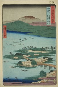 Kaga Province: The Fishing Fires on Lake Renko, One of the Eight Scenic Views of Kanazawa (Kaga, Kanazawa hassho no uchi, Renko no isaribi), from the series "Famous Places in the Sixty-odd Provinces (Rokujuyoshu meisho zue)" 作： Utagawa Hiroshige