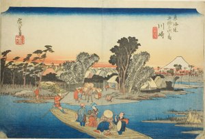 Kawasaki: The Rokugo Ferry (Kawasaki, Rokugo watashibune), from the series "Fifty-three Stations of the Tokaido (Tokaido gojusan tsugi no uchi)," also known as the Hoeido Tokaido