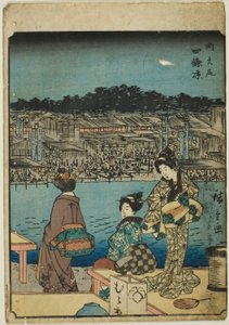 Kyoto: Evening Cool at Shijo (Onajiku taibi, Shijo suzumi), from the series "Fifty-three Stations [of the Tokaido] (Gojusan tsugi)," also known as the Figure Tokaido (Jinbutsu Tokaido) 作： Utagawa Hiroshige