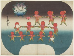 遊ぶ子供たちの模倣としてのランタン植物 作： Utagawa Hiroshige