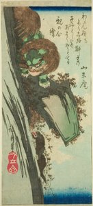 子ライオンを訓練するライオン 作： Utagawa Hiroshige