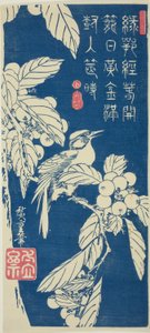 ビワと鳥 作： Utagawa Hiroshige