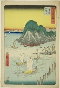 舞坂：今切の海を渡る渡船 縦の東海道とも呼ばれる「五十三次名所図会」シリーズ 31 作： Utagawa Hiroshige