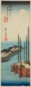 佃島海辺おぼろ月 (佃島海辺朧月) 「東都名所図」より 作： Utagawa Hiroshige