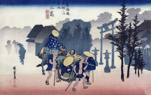 三島の朝霧、「東海道五十三次」、1834-35（カラー木版）