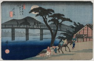 1835年または1836年、紀要街道の69駅のシリーズから長久保駅28。 作： Utagawa Hiroshige