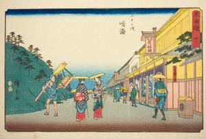 鳴海：有名な絞り染めの店 41 連載「東海道五十三次」より 別名「霊所東海道」
