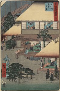 No.52石部の宿の客、1855年7月 作： Utagawa Hiroshige