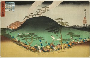 第3位：『義経一代記』シリーズより「山海、三草合戦義経平陣打夜討」。 作： Utagawa Hiroshige