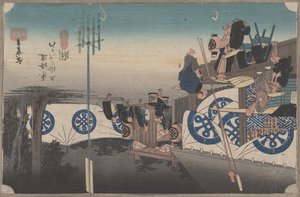 48号「関：本陣から早く出発」東海道53駅発、1834年頃