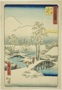 沼津 雪後の晴天の富士山と足柄山 No. 縦の東海道とも呼ばれる「五十三次名所図会」より 13（沼津・足柄山富士の雪晴）