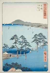 大磯東海道縦貫五十三次名所図会』より「大磯・鴫立沢西行庵」第9図。 作： Utagawa Hiroshige