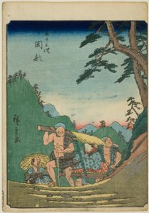 Okabe, from the series "Fifty-three Stations [of the Tokaido] (Gojusan tsugi)," also known as the Figure Tokaido (Jinbutsu Tokaido) 作： Utagawa Hiroshige