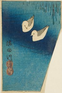 隅田川のミヤコドリ（隅田川、都通り）、「名所江戸名所切絵（はりまぜことめいしょう）」の一部 作： Utagawa Hiroshige