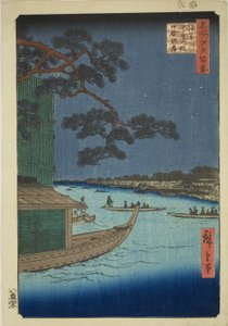 ぴね おｆ スッ接ｓ 案ｄ 御厩がし、 浅草 理ヴェｒ （浅草川 守備 の 松 御厩がし）、 ｆろｍ テェ セリエｓ ”尾根 分ｄレｄ ファもうｓ ヴィエｗｓ おｆ 江戸 （名所 江戸 百景）” 作： Utagawa Hiroshige