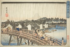Rain at Nihonbashi Bridge (Nihonbashi no hakuu), from the series "Famous Places in the Eastern Capital (Toto meisho)" 作： Utagawa Hiroshige