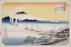 Yabaseでの帆を返す、シリーズからの「8近江の眺め」、c.1834（木版画）