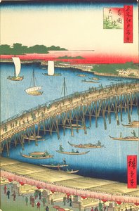 両国大橋と大河岸No.59名所江戸百景1856（版画カラープリント） 作： Utagawa Hiroshige