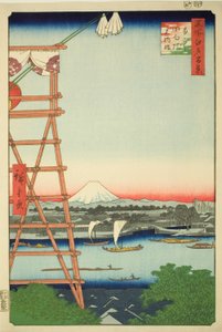 呂国 エコ員 案ｄ 元ー柳 Ｂ理ｄげ （呂国 エコ員 元ー柳橋）、 ｆろｍ テェ セリエｓ ”尾根 分ｄレｄ ファもうｓ ヴィエｗｓ おｆ 江戸 （名所 江戸 百景）” 作： Utagawa Hiroshige
