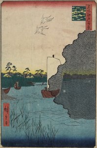 1856年8月、利根川沿いの散在した松 作： Utagawa Hiroshige