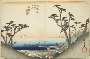 Shirasuka: View of Shiomi Slope (Shirasuka, Shiomizaka zu), from the series "Fifty-three Stations of the Tokaido (Tokaido gojusan tsugi no uchi)," also known as the Hoeido Tokaido 作： Utagawa Hiroshige