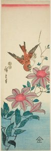 スズメとクレマチス 作： Utagawa Hiroshige