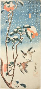 雀と雪椿 作： Utagawa Hiroshige