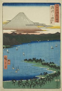 Suruga Province: The Pine Grove at Miho (Suruga, Miho no matsubara), from the series "Famous Places in the Sixty-odd Provinces (Rokujuyoshu meisho zue)"   1287298   ja       japanese Successfully Translated  Original: Milly Finch Translat: Milly Finch 1244 作： Utagawa Hiroshige