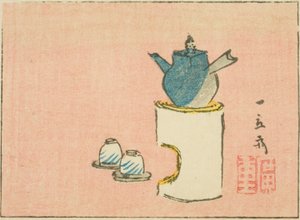急須とカップ、無題の一連のはりまぜ版画のシートの一部 作： Utagawa Hiroshige
