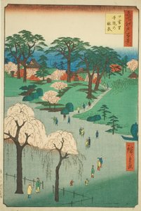 手ＭＰぇ がｒ電ｓ 員 日暮里 （日暮里 寺院 の 臨戦）、 ｆろｍ テェ セリエｓ ”尾根 分ｄレｄ ファもうｓ ヴィエｗｓ おｆ 江戸 （名所 江戸 百景）” 作： Utagawa Hiroshige