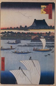 鉄砲水と築地門月寺江戸百景1856-1858 作： Utagawa Hiroshige