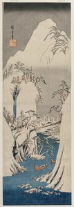 雪の中の富士川、1841年。 作： Utagawa Hiroshige