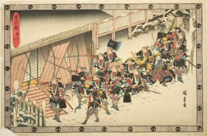 『忠臣蔵』シリーズより、夜襲・後編・乱入（よういちに、らんにゅう） 作： Utagawa Hiroshige