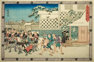 夜襲四 退却（ようちよん、ひきとり） 「忠臣蔵（ちゅうしんぐら）の仇討ち」より 作： Utagawa Hiroshige