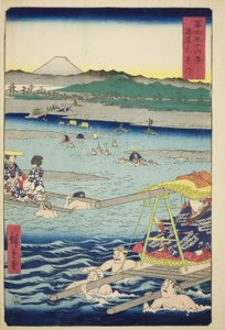 富嶽三十六景 駿河国と遠江国にまたがる大井川（駿遠大井川） 作： Utagawa Hiroshige