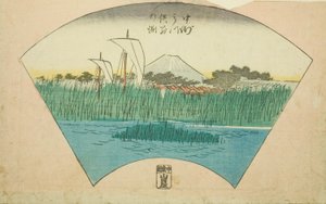 中洲三股別れの淵（なかすみつまたわけのふち） 連載「江戸名所はりまぜ図会」の一部 作： Utagawa Hiroshige