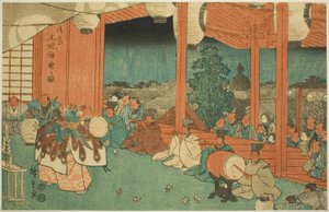 連載「東都名所図」より 芝神明・大宮源業神楽の図 夜明けの芝神明神社 作： Utagawa Hiroshige