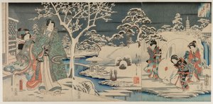 スノーウィーガーデン、1854年。 作： Utagawa Hiroshige